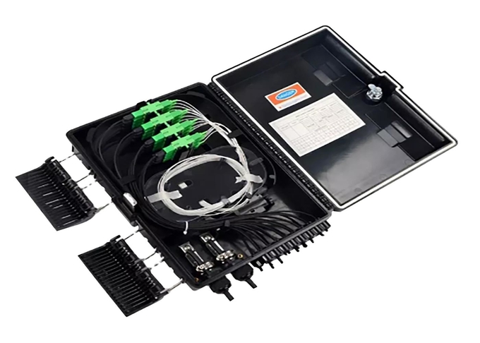 फाइबर ऑप्टिक उपकरण किट FTTH बॉक्स 16 कोर फाइबर ऑप्टिक वितरण ABS ब्लैक बॉक्स IP65 0
